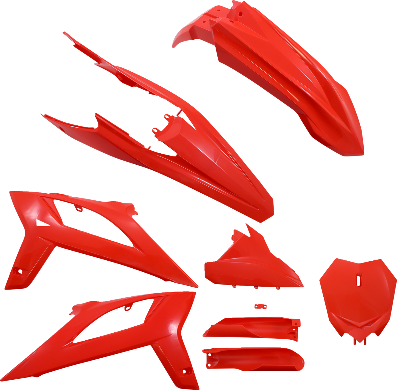 Red Acerbis full motorcycle body kit with sleek design and brand markings, designed for a complete replacement body.