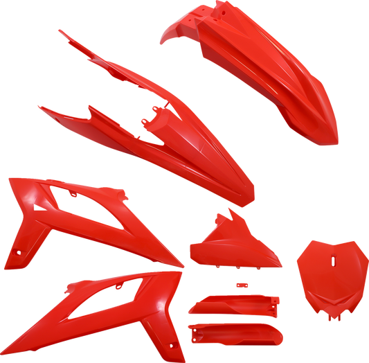 Red Acerbis full motorcycle body kit with sleek design and brand markings, designed for a complete replacement body.