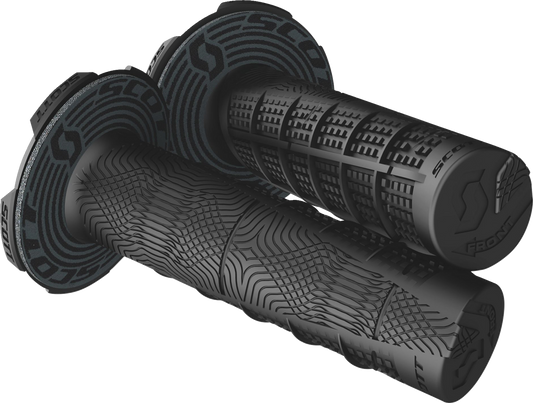 Scott Deuce black engine grips by Bill's Exhausts, featuring textured rubber surfaces for secure handling.