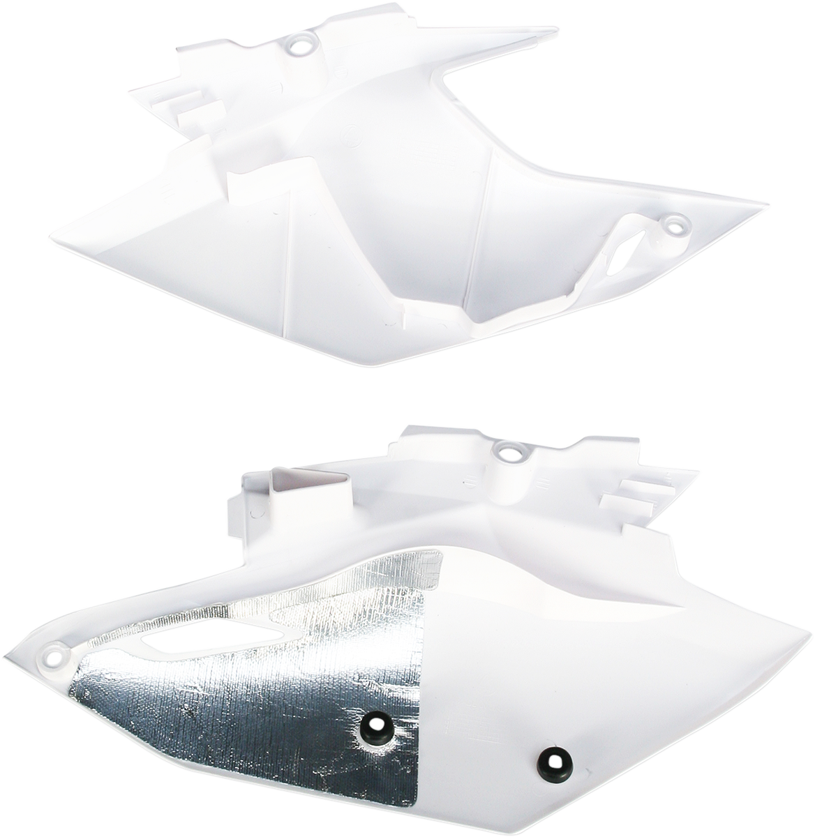 White Acerbis side panels for motorcycle body, with product code 2314120002, designed for durable motorcycle body protection.