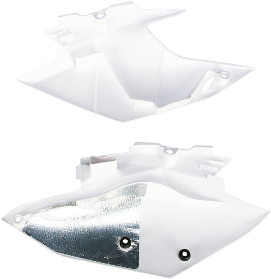 White Acerbis side panels for motorcycle body, with product code 2314120002, designed for durable motorcycle body protection.