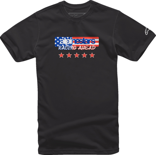 Black ALPINESTARS USA Again T-Shirt in XL, featuring a casual fit and graphic design, made by Bill's Exhausts.