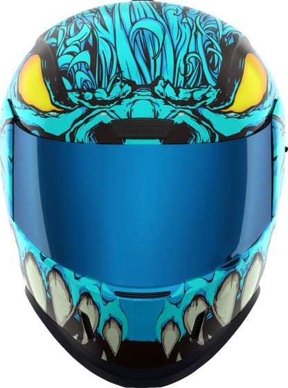 Light blue ICON Airform™ helmet by Bill's Exhausts with MIPS® safety system, large size, featuring aerodynamic design and adjustable straps.