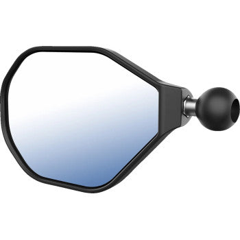 Black RAM MOUNTS Tough-Mirror oval side view with ball mount, designed for left side installation by Bill's Exhausts.