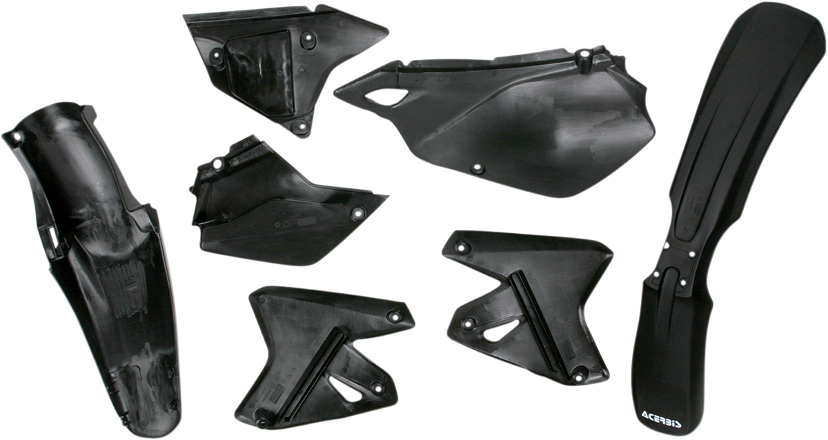 Black ACERBIS standard replacement body kit for DR-Z 400 and KLX 400 motorcycles, includes body panels and components.