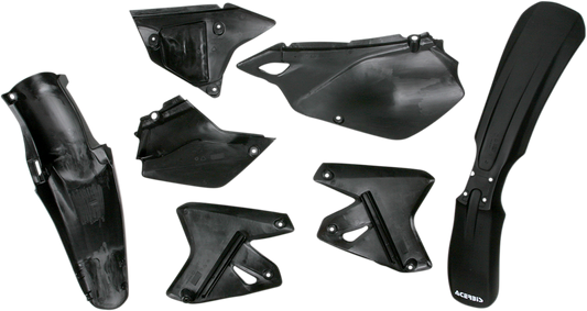 Black ACERBIS standard replacement body kit for DR-Z 400 and KLX 400 motorcycles, includes body panels and components.