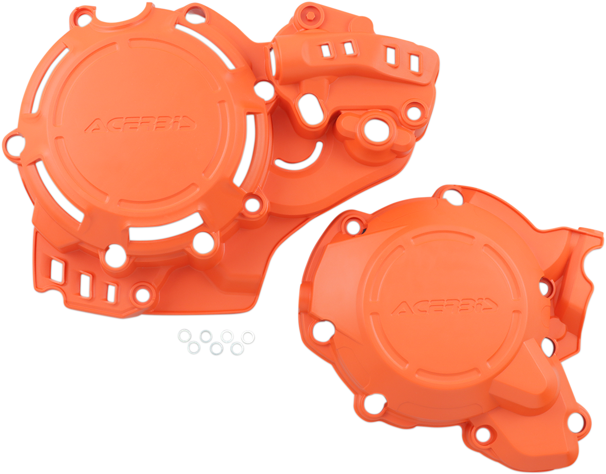 Acerbis X-Power Cover Kit in bright orange for motorcycle body protection, displayed on a clean background.