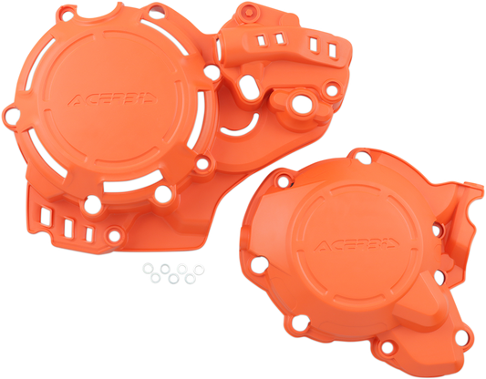 Acerbis X-Power Cover Kit in bright orange for motorcycle body protection, displayed on a clean background.