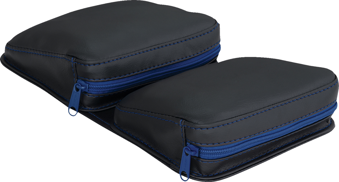Black SHOW CHROME Kaliber Dash Pouch with blue zipper for engine accessories, designed by Bill's Exhausts.