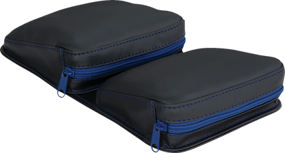 Black SHOW CHROME Kaliber Dash Pouch with blue zipper for engine accessories, designed by Bill's Exhausts.