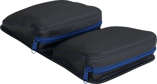 Black SHOW CHROME Kaliber Dash Pouch with blue zipper for engine accessories, designed by Bill's Exhausts.