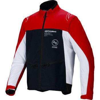 Alpinestars Lite-Dura Softshell Jacket in black, red, and white, medium size, featuring a sleek design and softshell material.