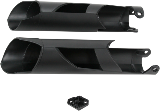 Black Acerbis lower fork covers for inverted forks on 2015 SX/SXF/XC motorcycles, designed to protect fork lowers.