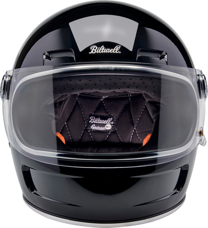 Gloss black BILTWELL Gringo SV motorcycle helmet with XS size, featuring a sleek, shiny finish and safety visor.