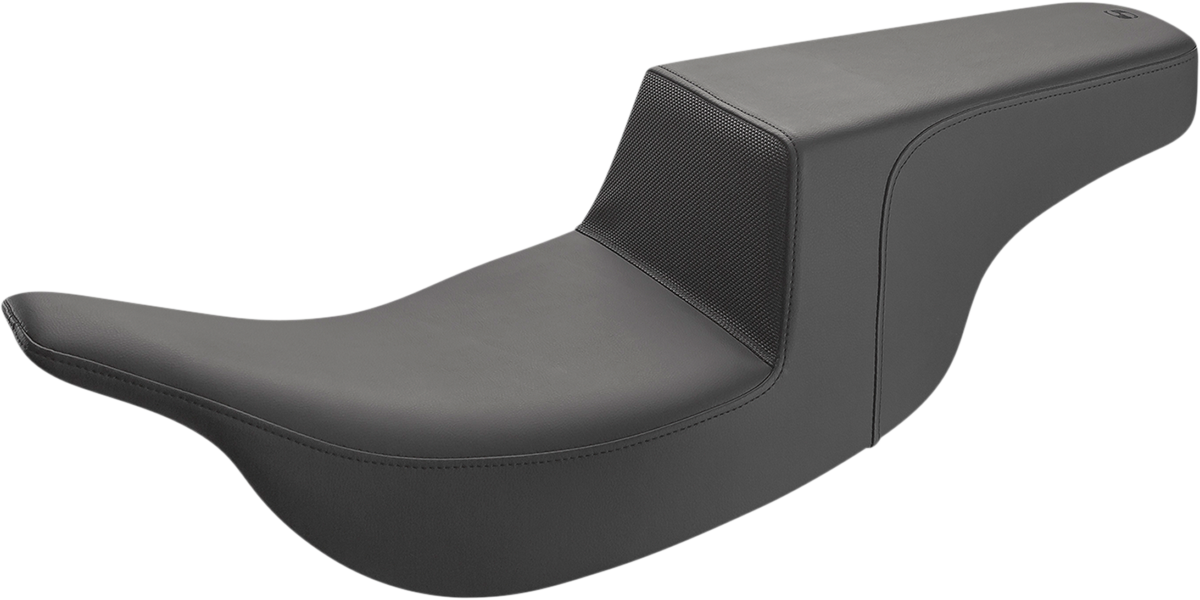 Black SADDLEMEN Step-Up Seat with gripper surface for bikes, designed for comfort and style, compatible with various motorcycle models.