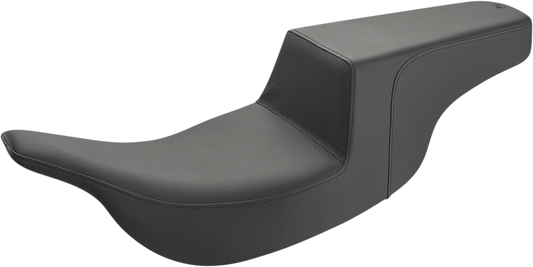 Black SADDLEMEN Step-Up Seat with gripper surface for bikes, designed for comfort and style, compatible with various motorcycle models.