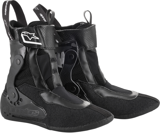Alpinestars Tech 10 inner booties for motorcycle boots, size 14, shown in the image with black and gray design details.