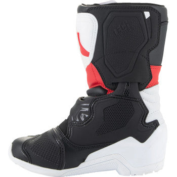 Alpinestars Kids Tech 3S motorcycle riding boots in red, black, and white with US size 12, featuring protective design and sturdy soles.
