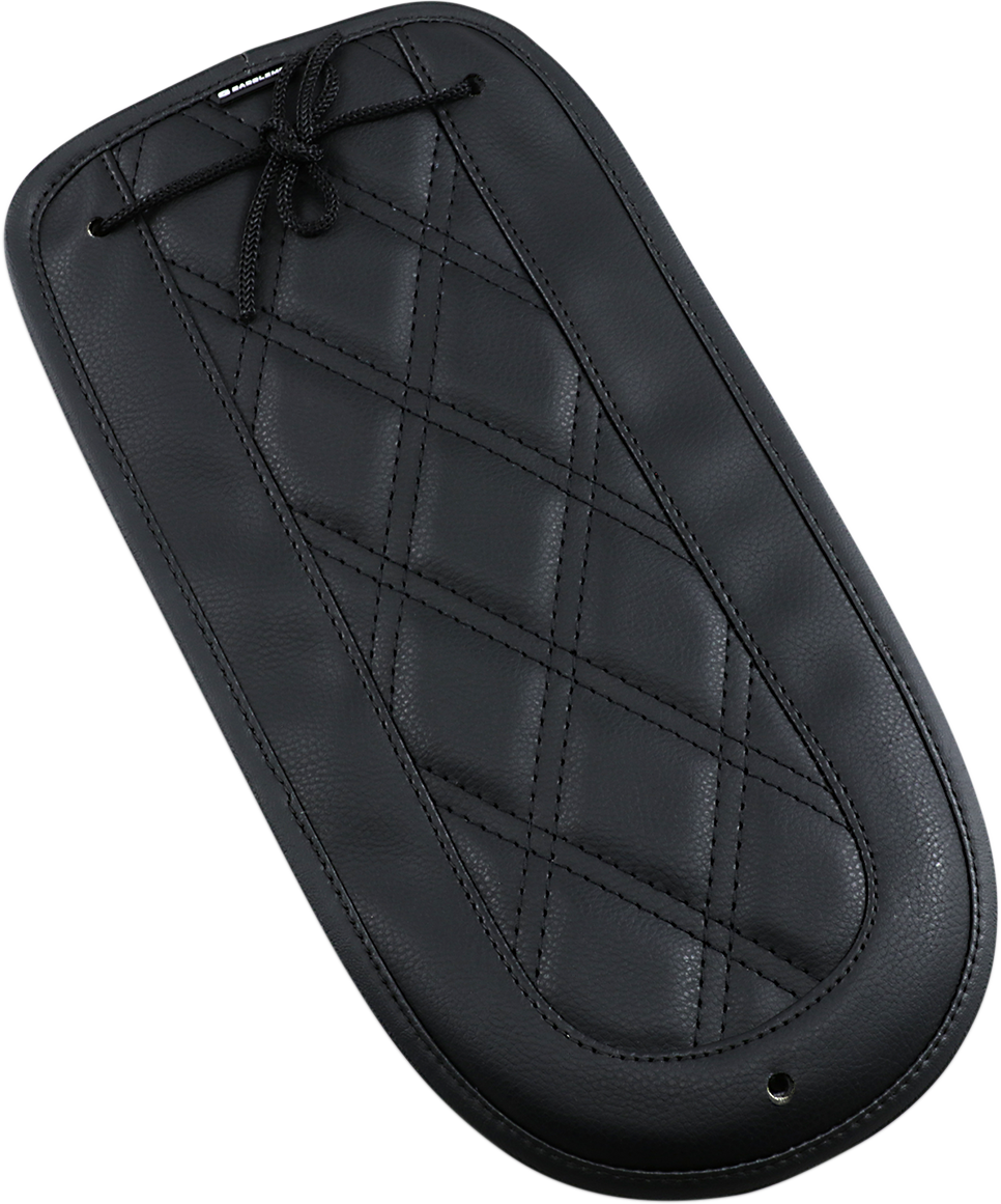 Bill's Exhausts Saddlemens Fender Chap matching LS Solo Seat T8100-71-LS, featuring black leather with reinforced stitching for motorcycle seats.