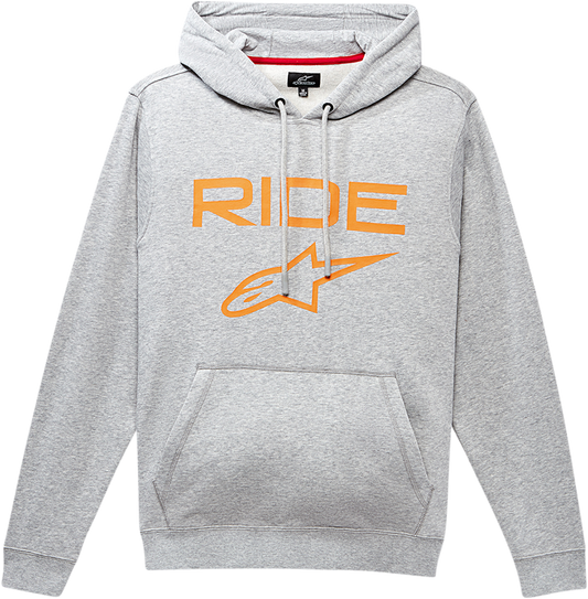 Alpinestars Ride 2.0 hoodie in gray and orange, medium size, featuring a casual hoodie design with the Alpinestars logo.