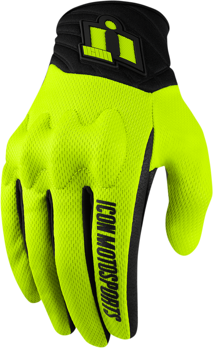 Bill's Exhausts ICON Anthem 2 CE™ Hi-Vis gloves in large size, featuring high-visibility design and durable construction.