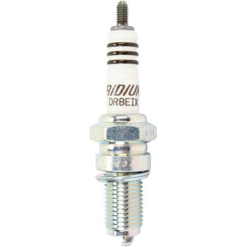 NGK Spark Plugs Iridium IX spark plug showing the metal and ceramic insulator with branding details