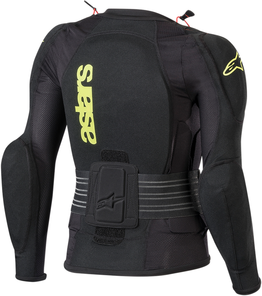 Alpinestars Youth Bionic Plus Protection Jacket in black and fluo yellow, size small/medium, displayed on a plain background.