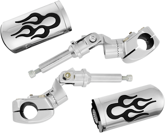 Bill's Exhausts SHOW CHROME Highway Pegs Flame style mounted on a Honda GL1800 engine for motorcycle touring.