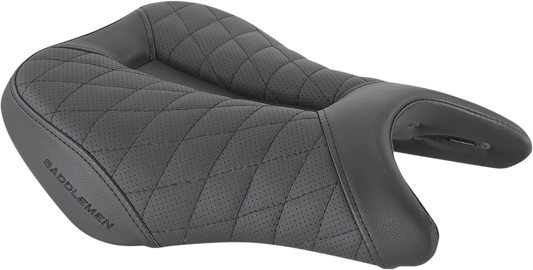 Black SADDLEMEN Track Seat with lattice stitch for GSX '18-'20 motorcycle, showcasing sleek design and comfortable seating.