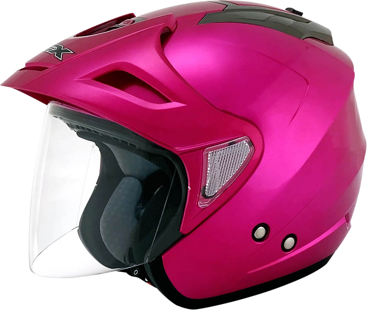 Bill's Exhausts AFX FX-50 helmet in fuchsia, small size, featuring a sleek motorcycle helmet design with ventilation and strap details.