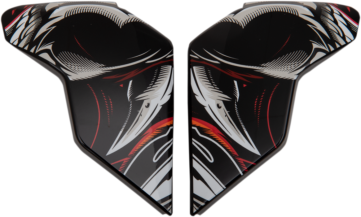 Orange ICON Airflite™ side plates for helmets, Trumbull model, designed for Bill's Exhausts helmet parts, shown in the image.