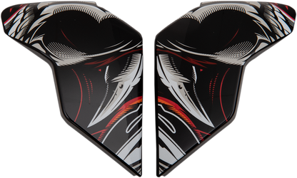 Orange ICON Airflite™ side plates for helmets, Trumbull model, designed for Bill's Exhausts helmet parts, shown in the image.