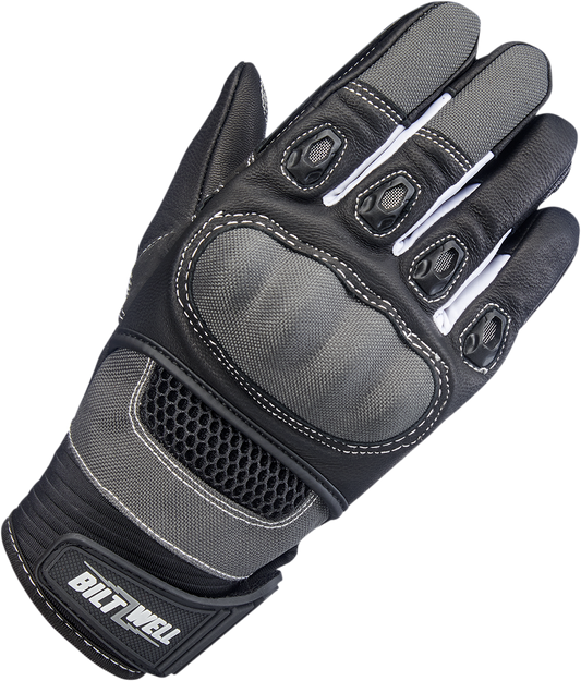Gray Biltwell Bridgeport Gloves in small size, durable motorcycle gloves with reinforced palms and adjustable wrist straps.