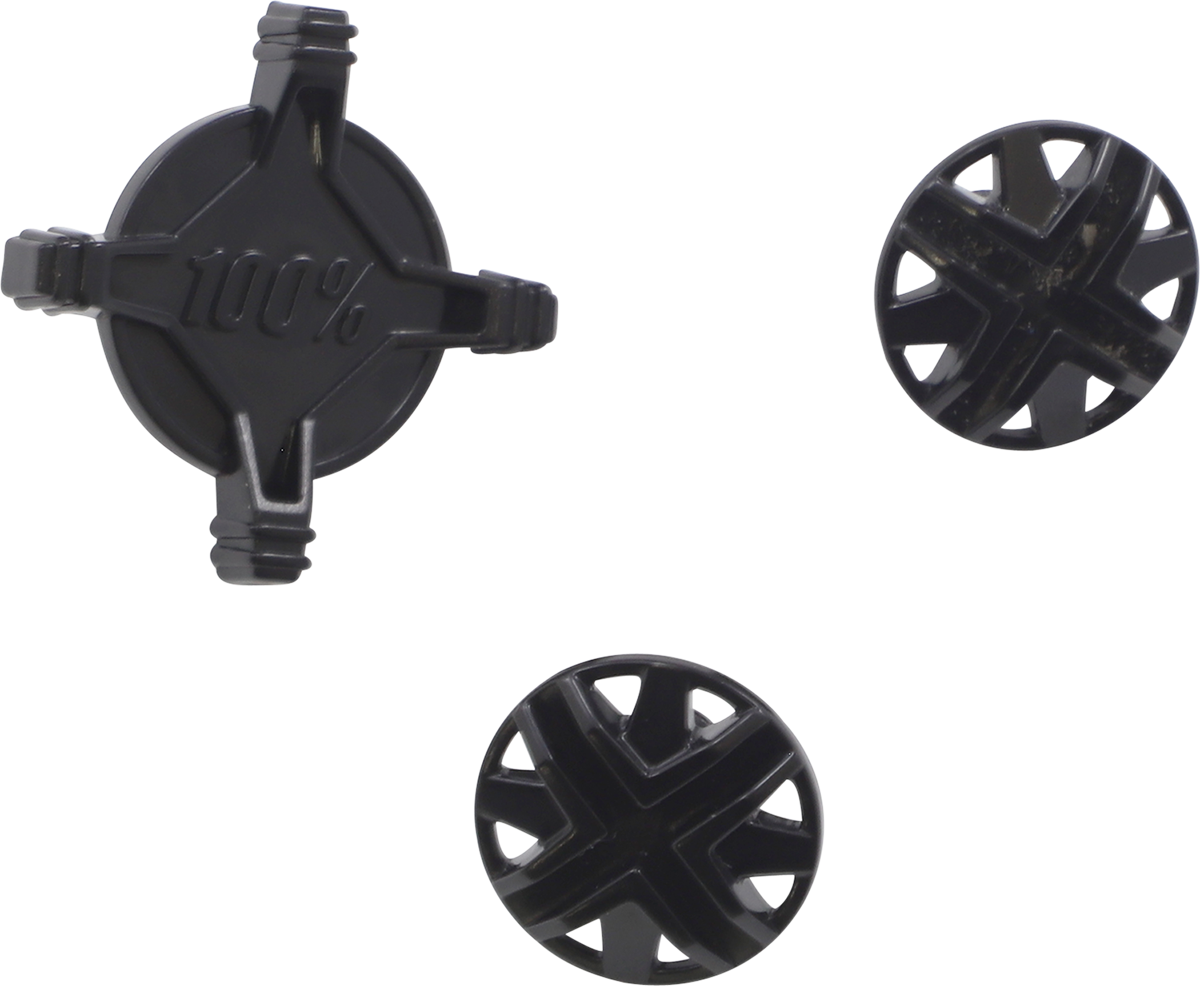 Black 100% Status Visor Screw for helmet parts by Bill's Exhausts, shown in a close-up image with a sleek black finish.