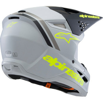 Alpinestars Youth SM3 helmet in matte gray, black, and yellow fluo with ventilation, designed for young motorcycle riders.
