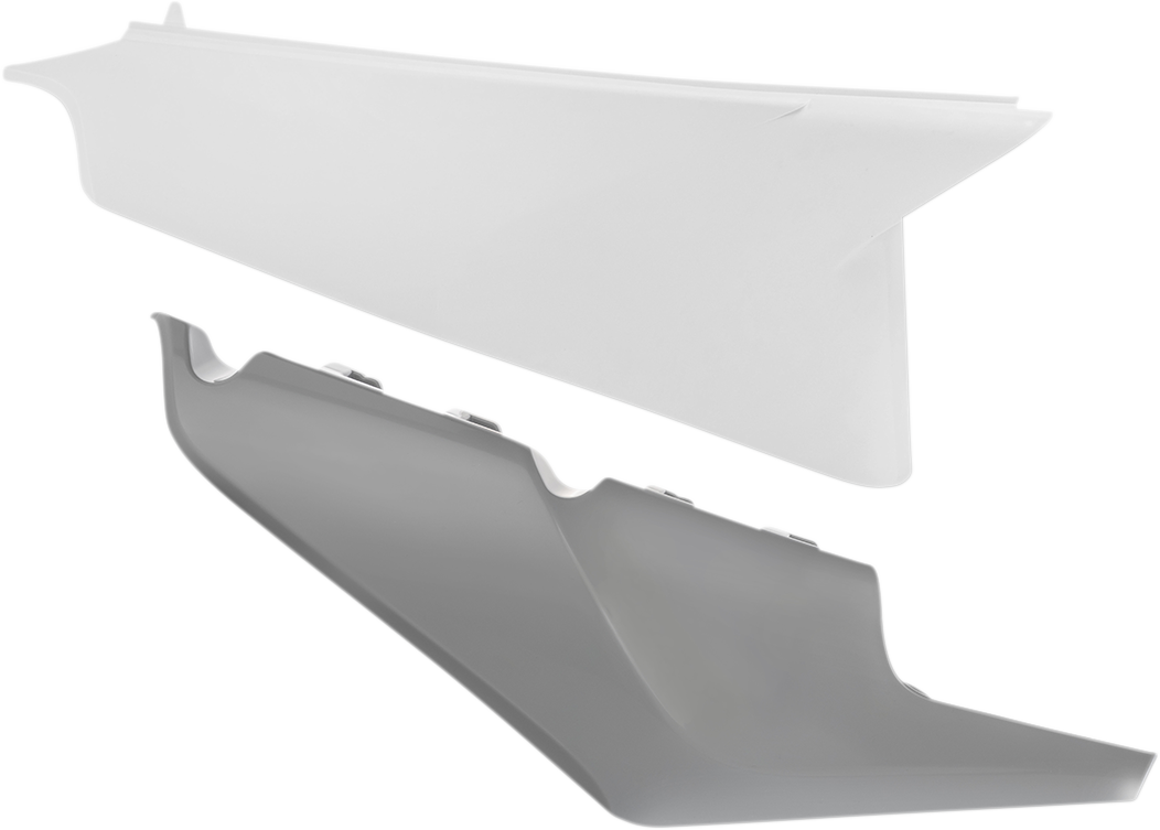 Acerbis white and gray motorcycle side body panels, featuring sleek design and mounting points for a custom fit.