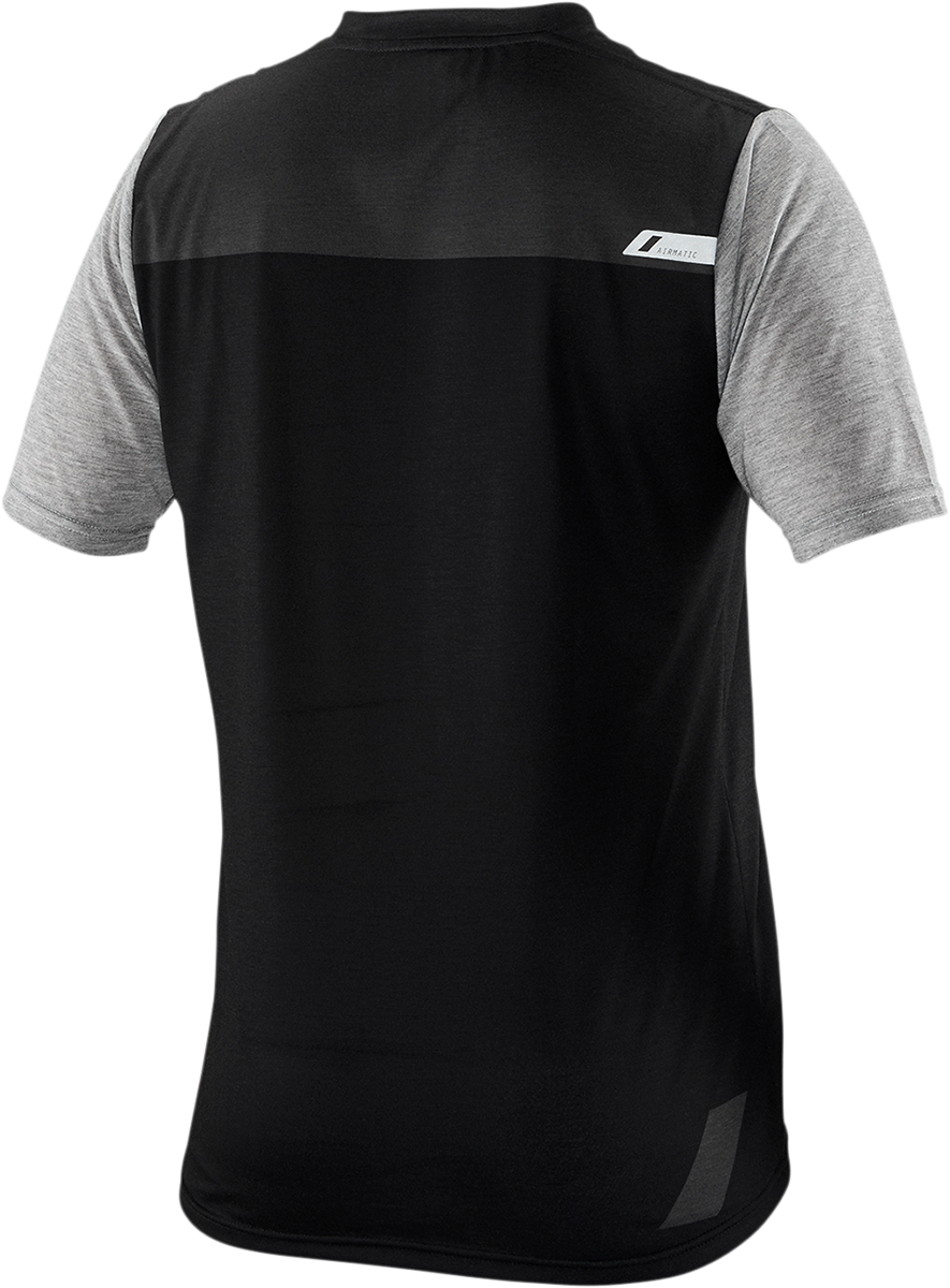 Black and charcoal Bill's Exhausts 100% Airmatic Jersey short-sleeve shirt in medium size, showcasing the jersey's fabric and design.