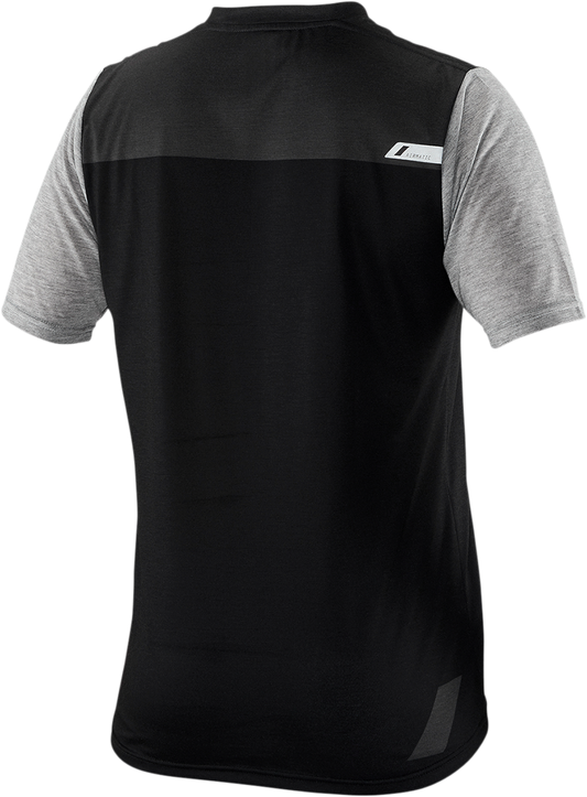 Black and charcoal Bill's Exhausts 100% Airmatic Jersey short-sleeve shirt in medium size, showcasing the jersey's fabric and design.