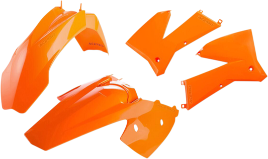 A bright orange Acerbis standard replacement body kit for motorcycles, featuring multiple body panels and designed for easy installation.