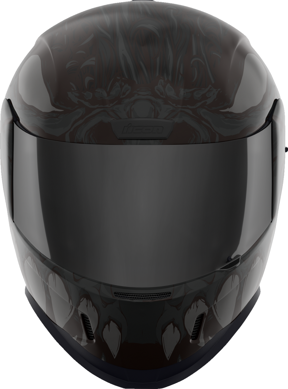 Dark black ICON Airform™ helmet by Bill's Exhausts, MIPS® safety technology, size 2XL, shown from front angle.