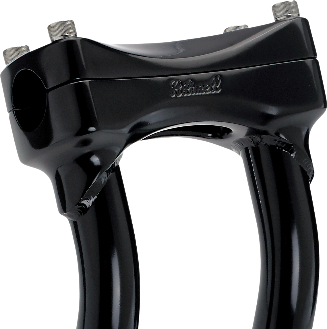 Black BILTWELL Murdock oversized pullback handlebars, 12-inch risers, designed for motorcycle handlebars, by Bill's Exhausts.