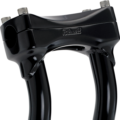 Black BILTWELL Murdock oversized pullback handlebars, 12-inch risers, designed for motorcycle handlebars, by Bill's Exhausts.