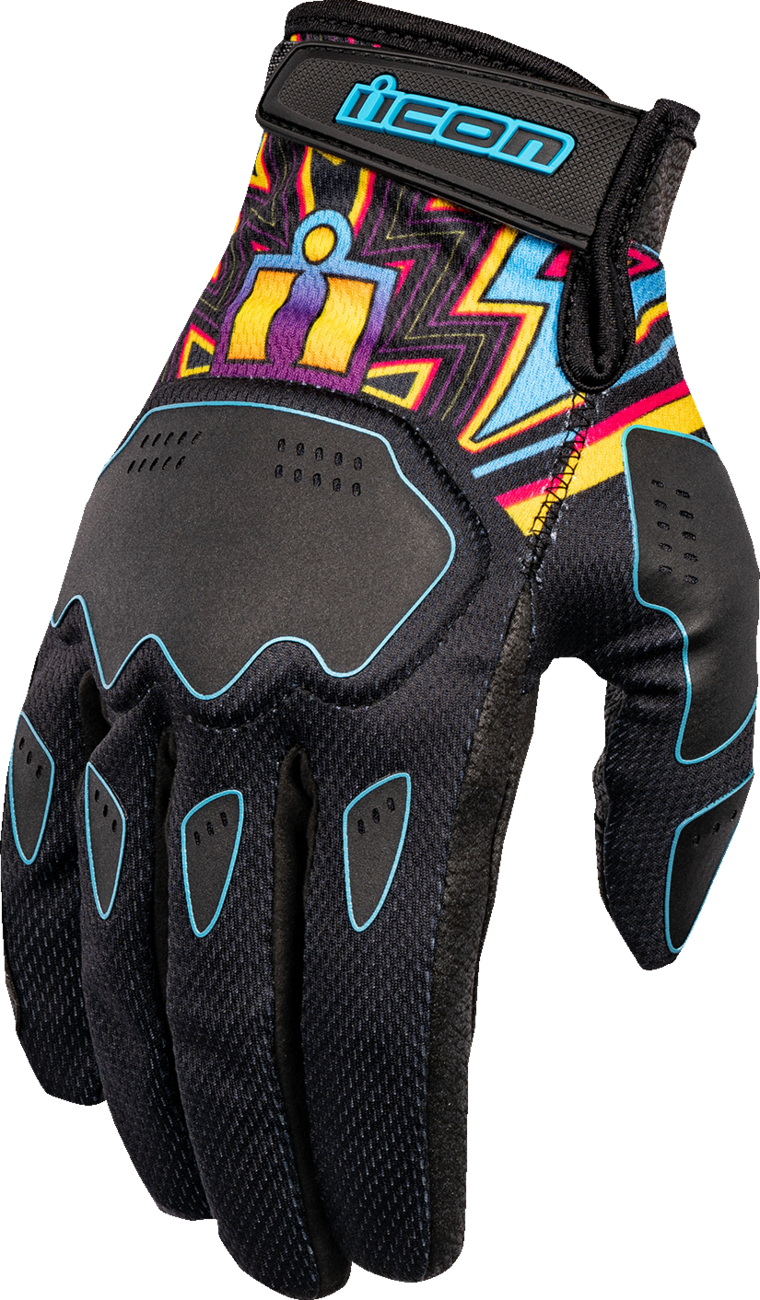 Black ICON Hooligan™ Lucky Lid Gloves in large size, featuring durable design and protective features by Bill's Exhausts.