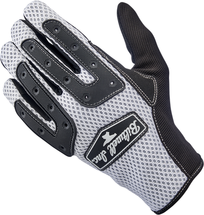 White BILTWELL Anza gloves in small size, showing the textured leather exterior and detailed stitching.