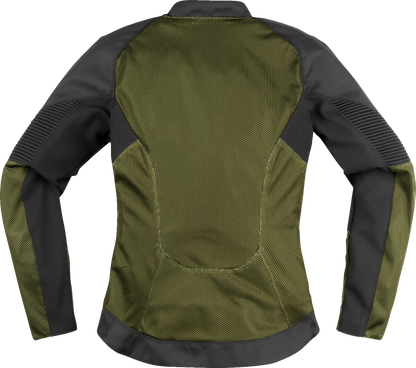 ICON Women's Overlord3 Mesh Jacket in green, XL size, featuring breathable mesh fabric and stylish design.