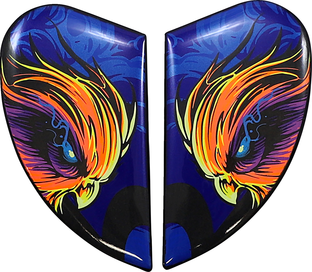 Blue ICON Airform™ Side Plates for Warden helmets by Bill's Exhausts, featuring detailed side panel design.