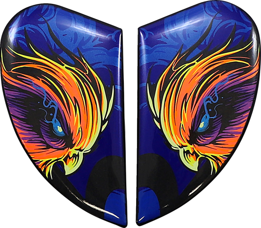 Blue ICON Airform™ Side Plates for Warden helmets by Bill's Exhausts, featuring detailed side panel design.