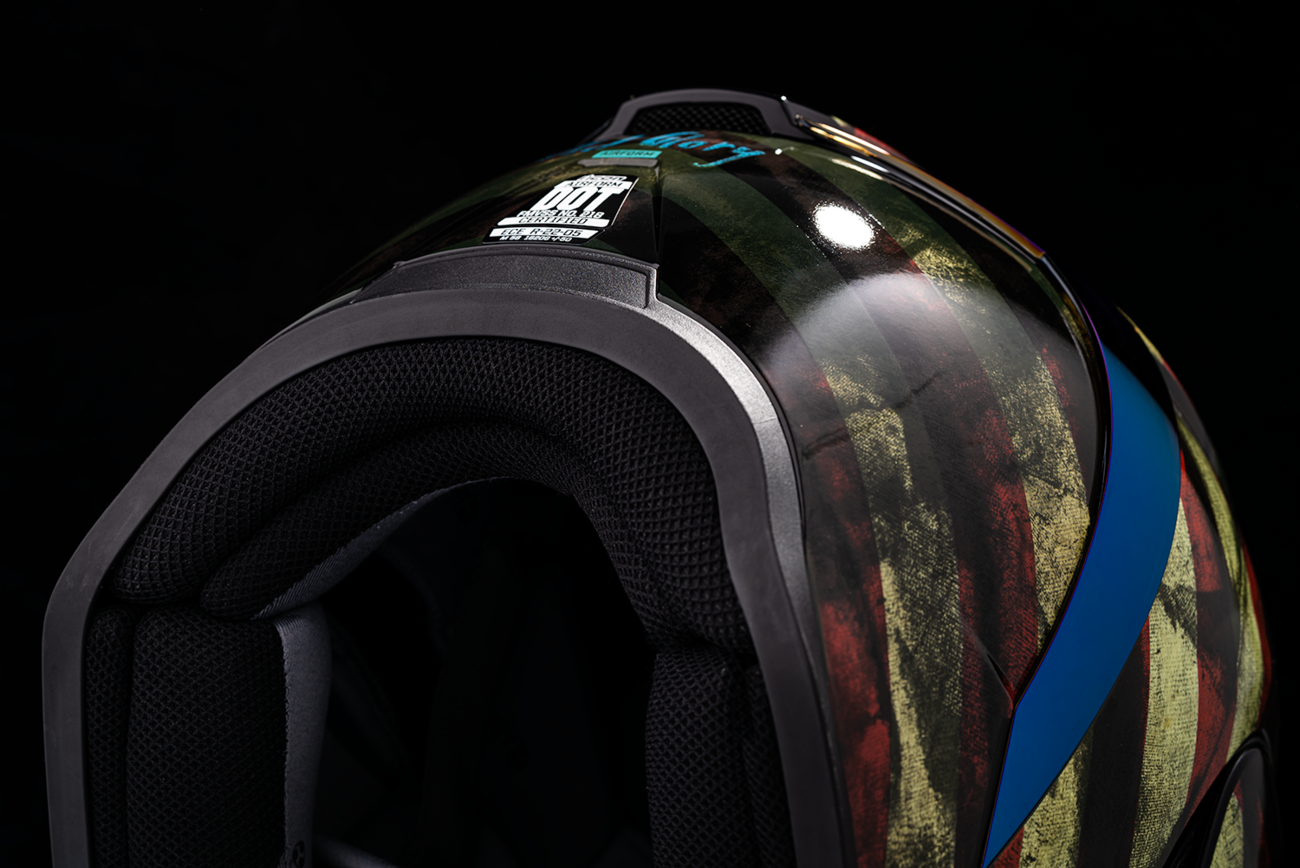 Bill's Exhausts ICON Airform™ Helmet in Old Glory design, small size, featuring a colorful patriotic pattern with smooth helmet contours.
