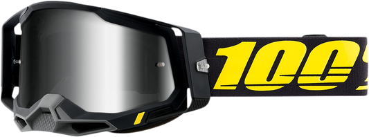 Bill's Exhausts 100% Racecraft 2 Goggles with silver mirror lenses, featuring a sleek design for motocross and off-road riding.