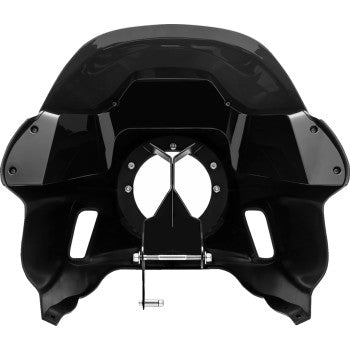 Saddlemens Mini Fairing softail seat by Bill's Exhausts, featuring sleek design and softail compatibility, shown on motorcycle.